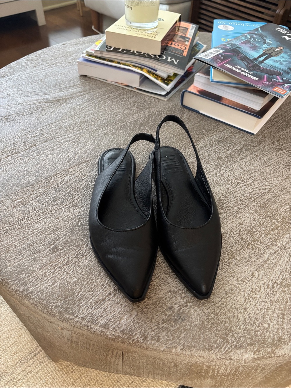 Frye Black Pointed Slingback Leather Flats - Picture 2 of 4